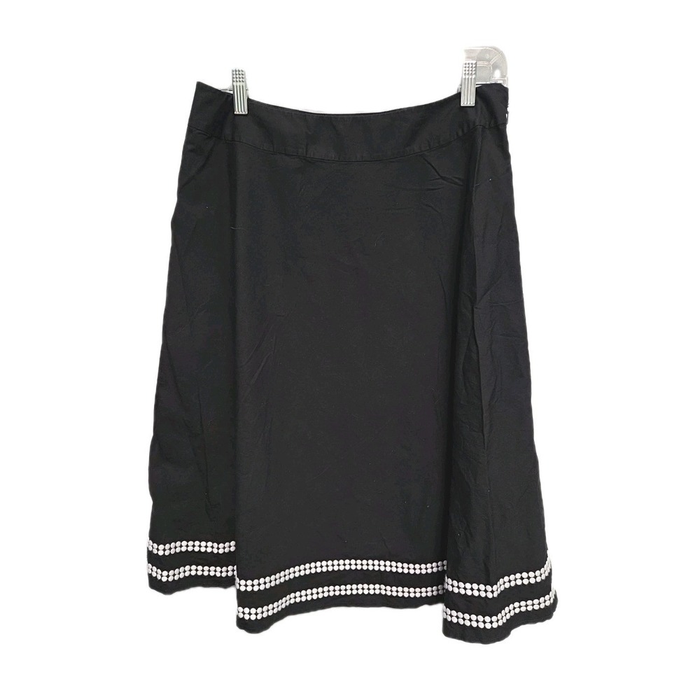 Talbots‎ Womens VTG Black Skirt Size 12P Embroidered Circles Pleated Cotton Zip